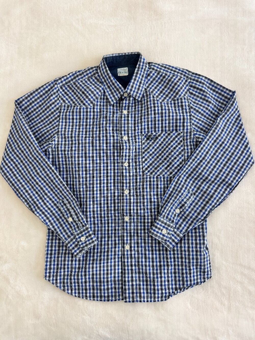 Converse One Star Plaid Western Pearl Snap Shirt Mens Medium Blue Ranch Y2K